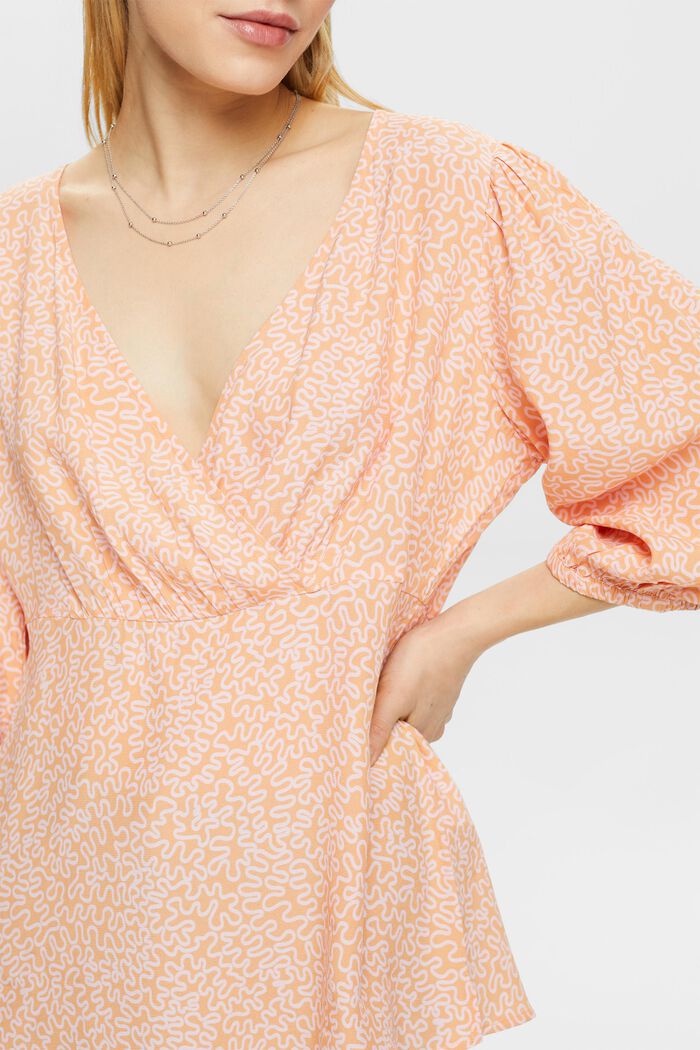 Crêpe blouse met V-hals en print, PASTEL ORANGE, detail image number 3