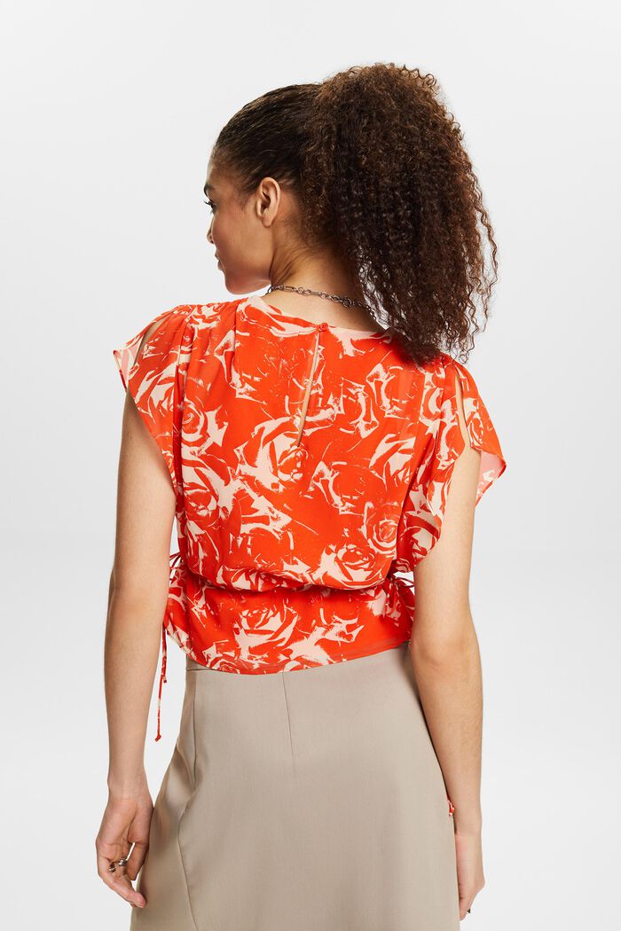 Chiffon blouse met tunnelkoord en print, BRIGHT ORANGE, detail image number 3