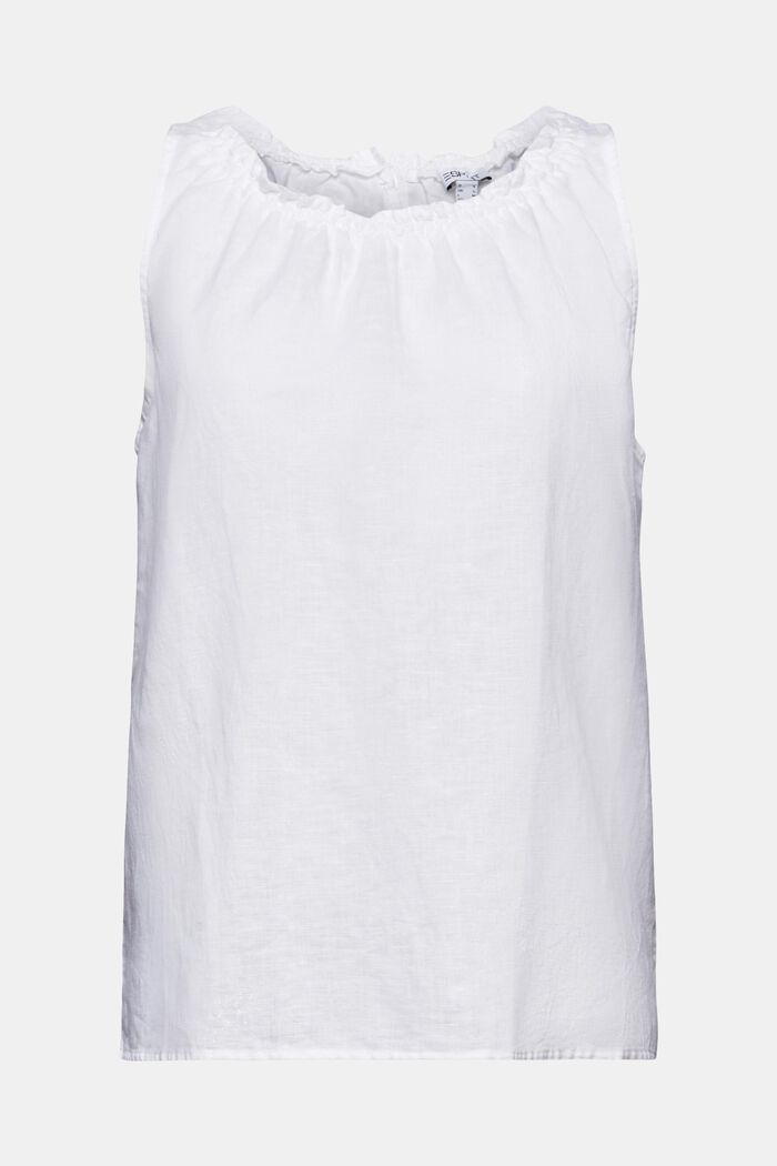 Mouwloze gesmokte blouse van linnen-katoen, WHITE, detail image number 5