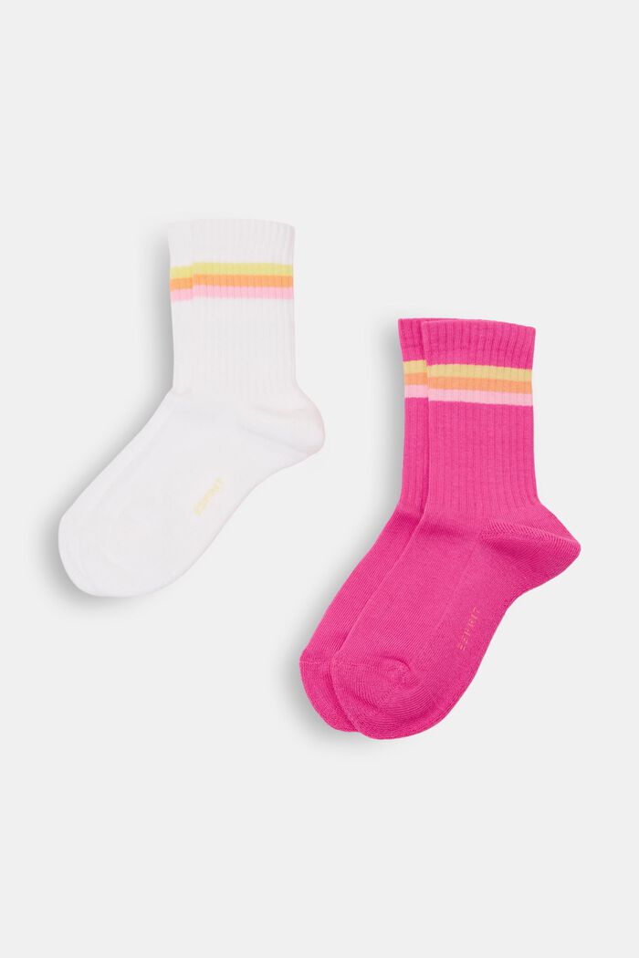 Set van 2 paar geribde sokken met strepen, WHITE/PINK, detail image number 0