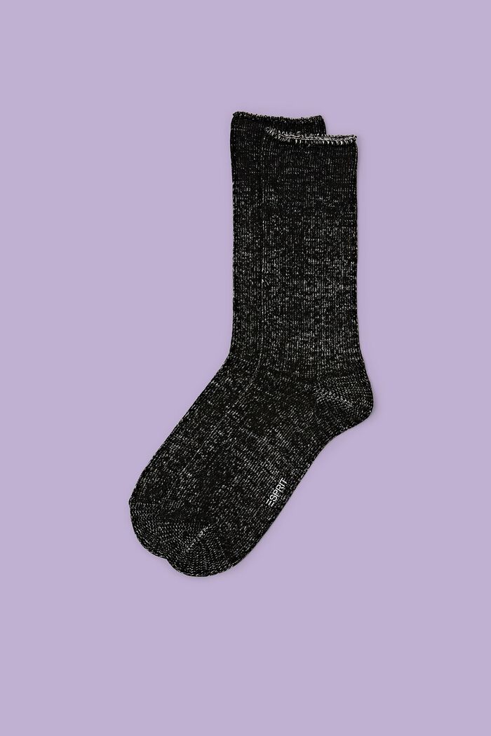 Grofgebreide, meerkleurige sokken, BLACK, detail image number 0