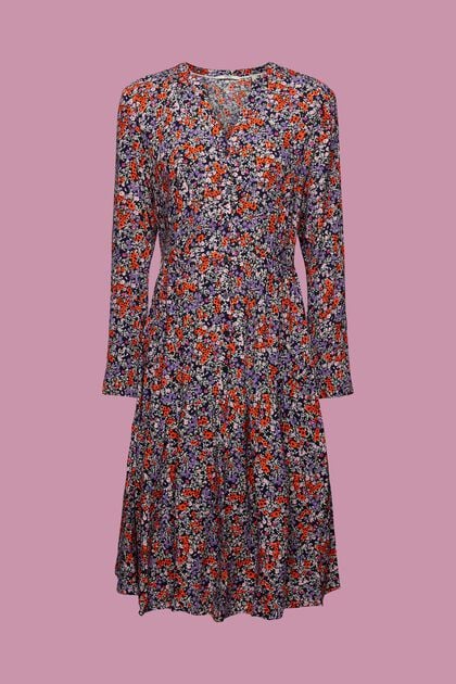 Midi-jurk met bloemenprint all-over, NAVY, overview