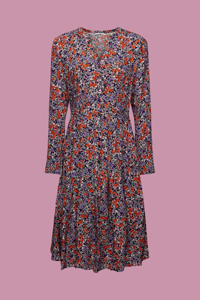 Midi-jurk met bloemenprint all-over, NAVY, detail image number 6