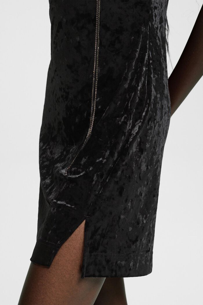 Fluwelen jurk met één schouder en kettingbandje, BLACK, detail image number 4