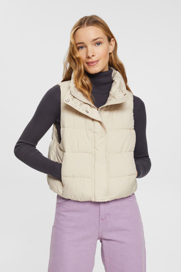 Cropped, doorgestikte bodywarmer, LIGHT TAUPE, detail image number 0