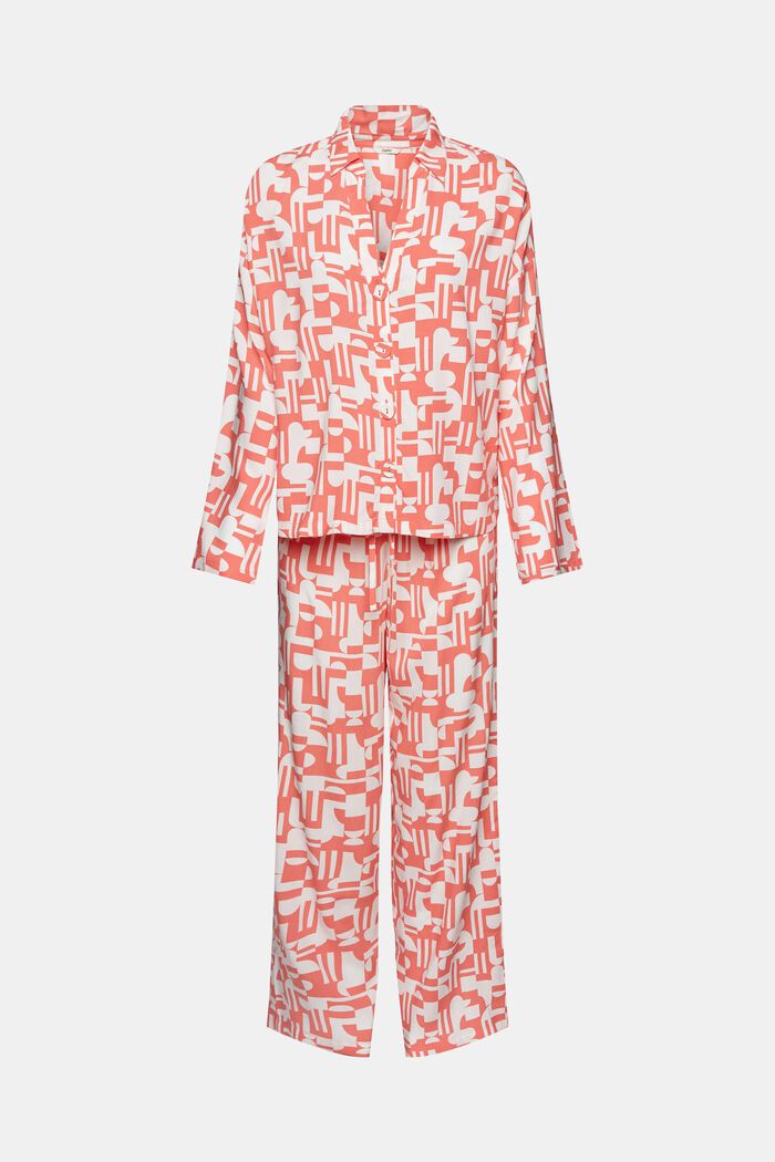Pyjama met print van LENZING™ ECOVERO™ viscose, CORAL, detail image number 6