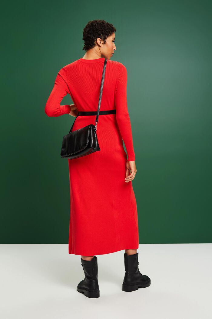 Ribgebreide midi-jurk, RED, detail image number 2