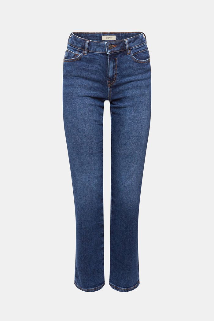 Straight leg jeans met hoge taille, BLUE DARK WASHED, overview