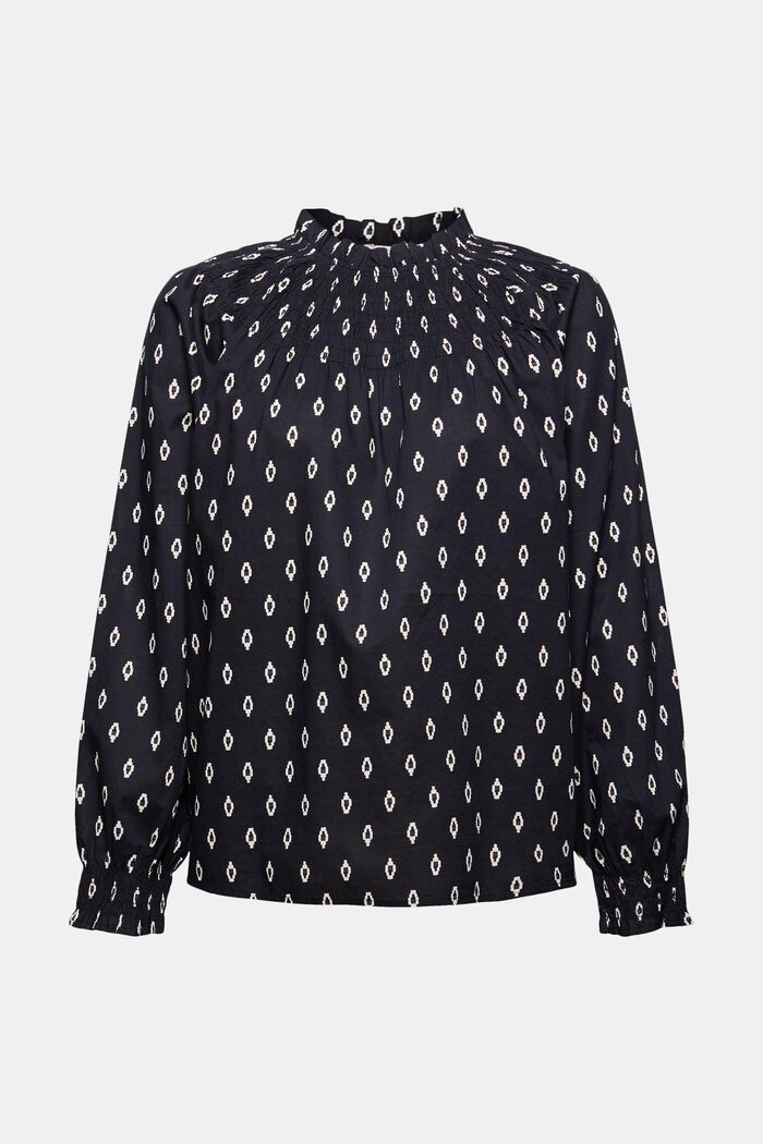 Gesmokte blouse met print van organic cotton, BLACK, overview