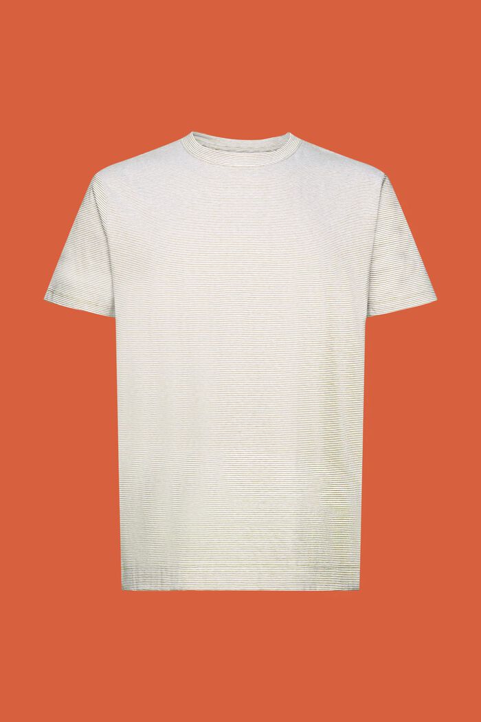 Gestreept jersey T-shirt, mix van katoen en linnen, LEAF GREEN, detail image number 6