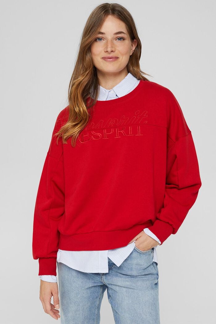 Geborduurd sweatshirt van een mix met biologisch katoen, RED, detail image number 0