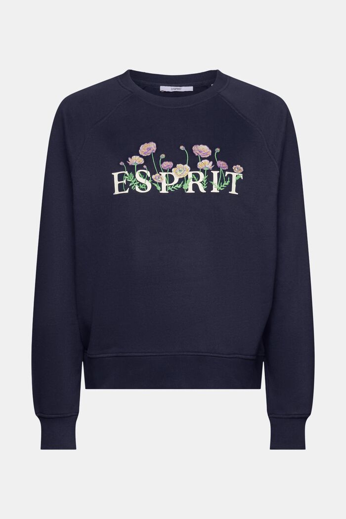 Sweatshirt met logoprint en geborduurde bloemen, NAVY, detail image number 6