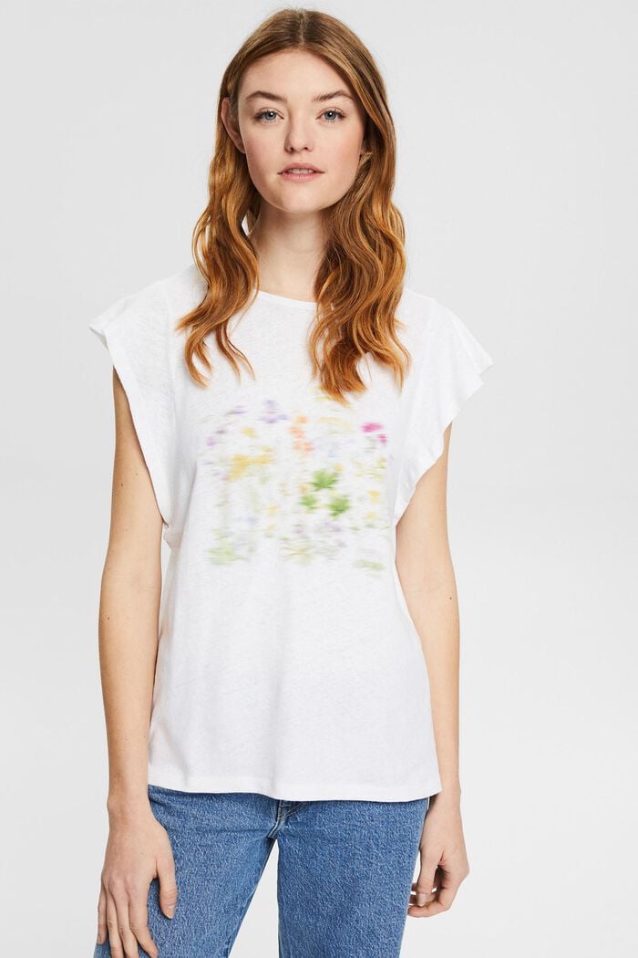 Met linnen: T-shirt met print, WHITE, detail image number 0