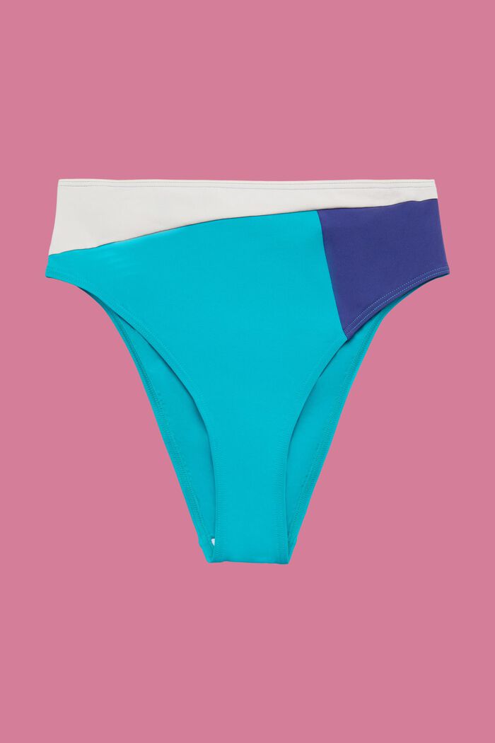 High waist bikinibroekje met hoge taille in colour block-design, TEAL GREEN, detail image number 4