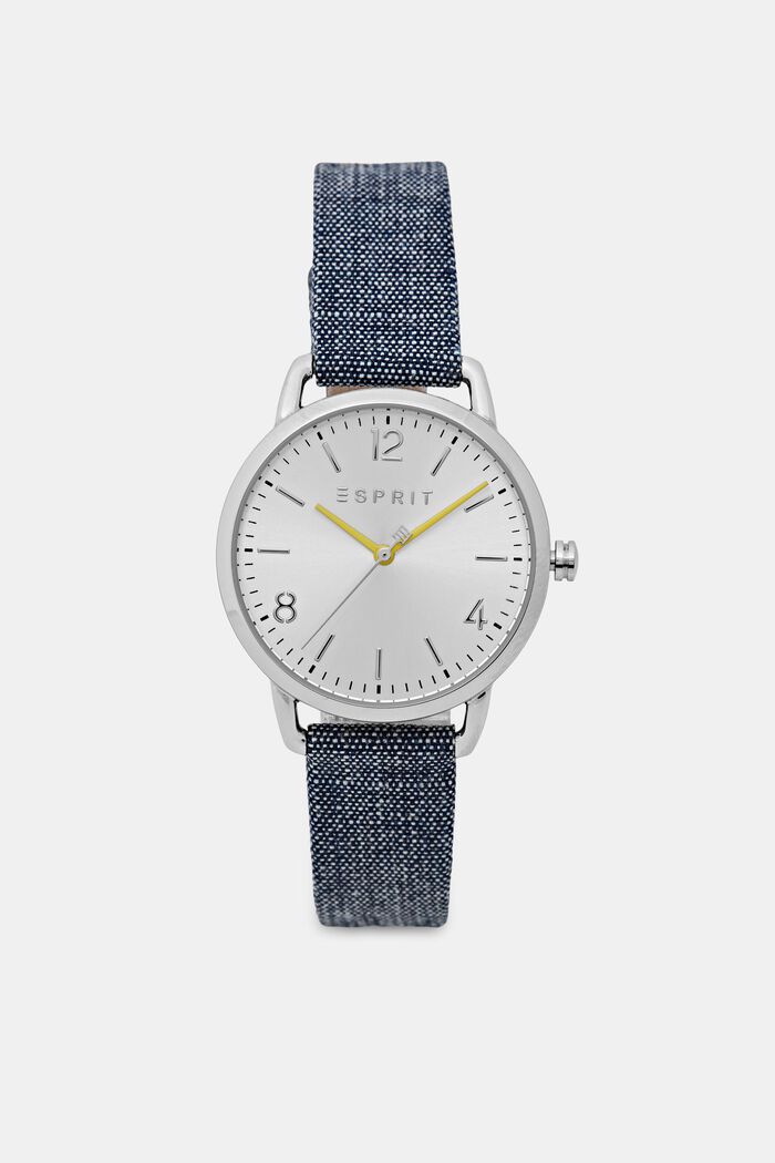 Edelstalen horloge met een denim bandje, BLUE, detail image number 0