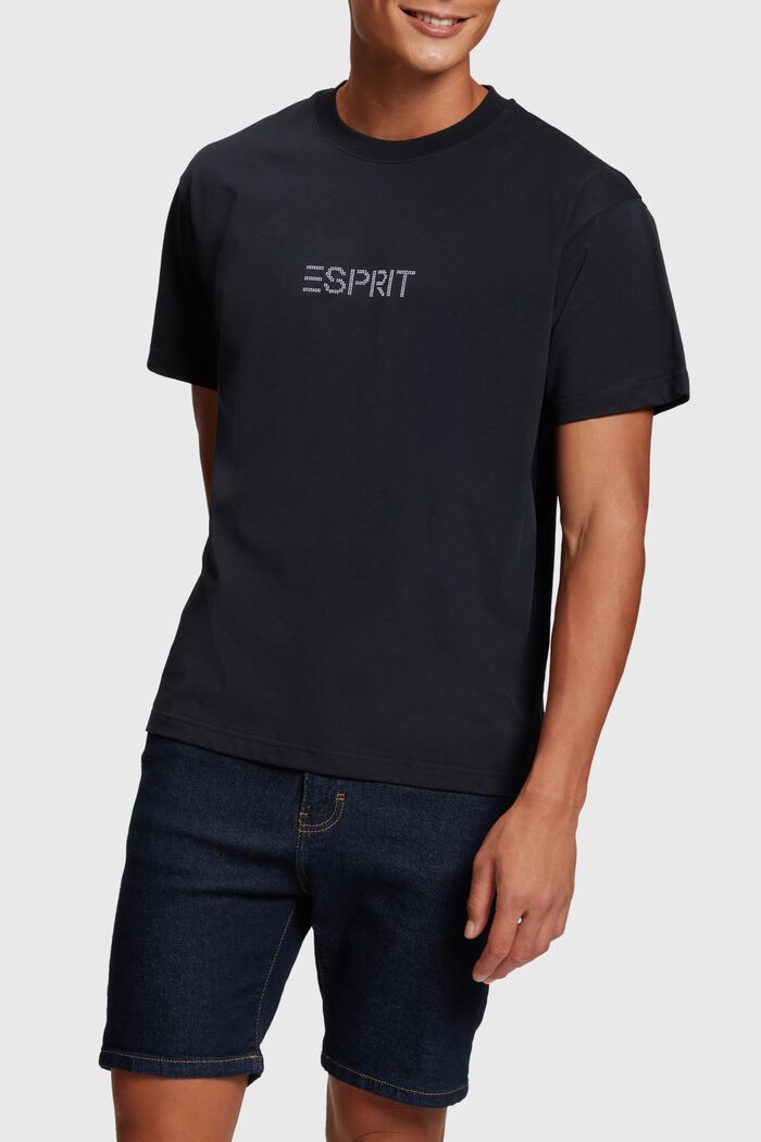 T-shirt met label en studs, BLACK, detail image number 0