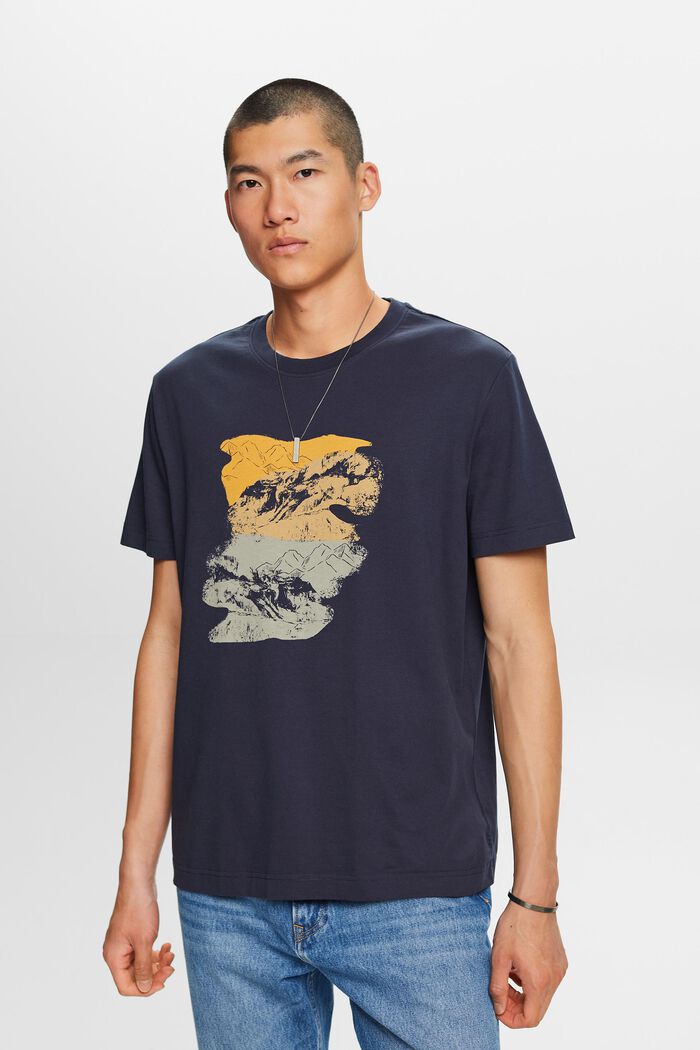 T-shirt van katoen met print, PETROL BLUE, detail image number 1