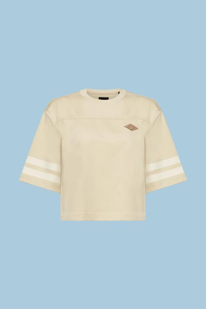 Cropped rugby-shirt met logo in collegestijl, LIGHT BEIGE, overview