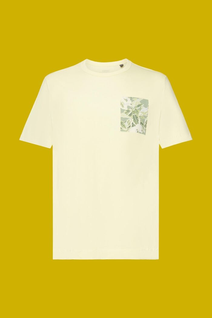Jersey T-shirt met print op de borst, 100% katoen, LIGHT YELLOW, detail image number 6
