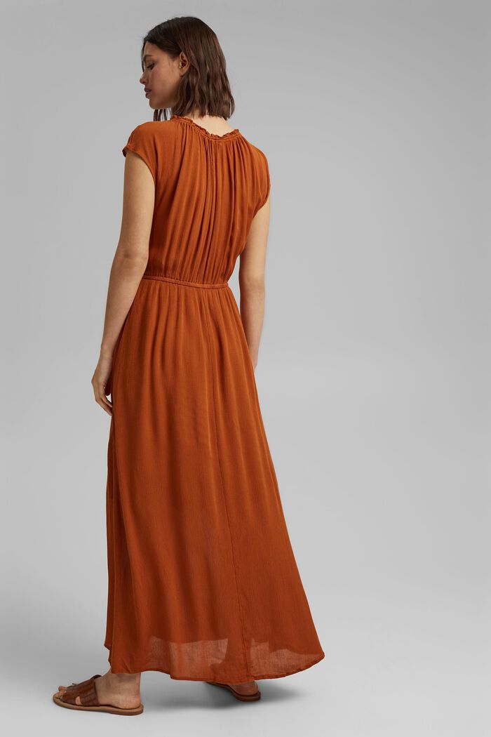 Maxi-jurk van LENZING™ ECOVERO™ met crinkle-look, CARAMEL, detail image number 2