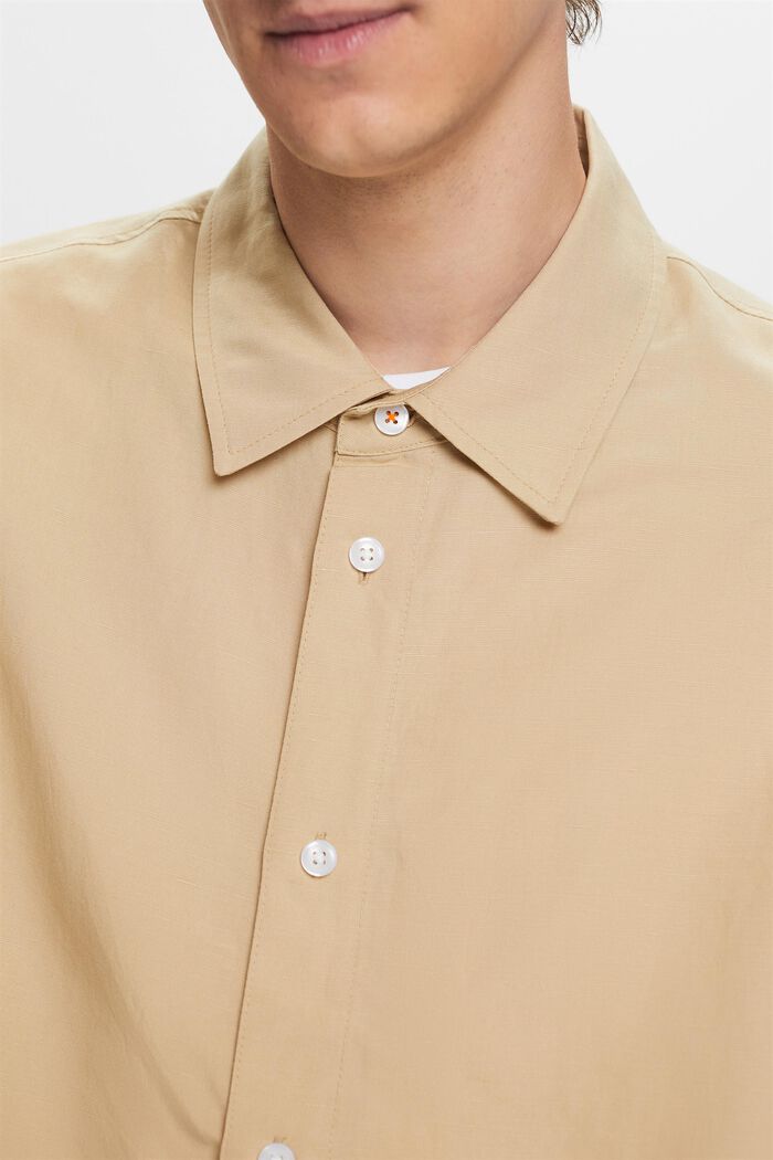 Shirt met korte mouwen, linnenmix, SAND, detail image number 2