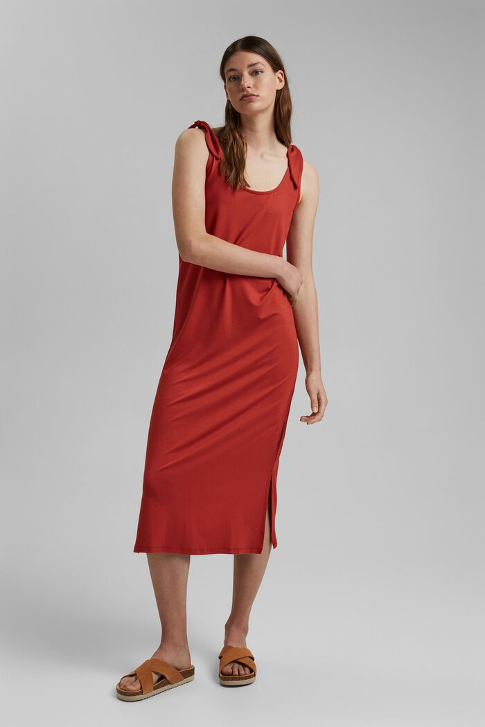 Jersey jurk met geknoopt effect, LENZING™ ECOVERO™, TERRACOTTA, detail image number 0