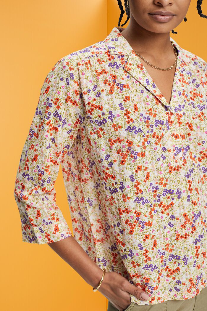 Katoenen blouse met bloemenprint, OFF WHITE, detail image number 2