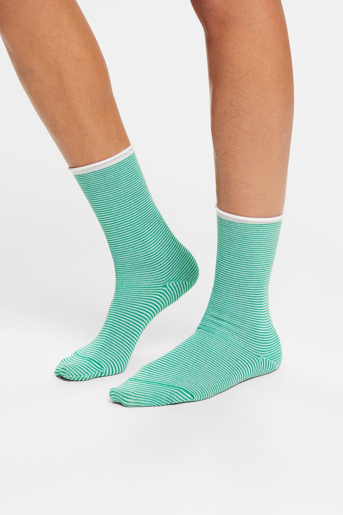 Gestreepte sokken met opgerolde manchetten, organic cotton, GREEN, detail image number 1