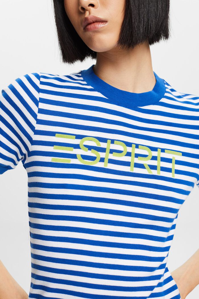Gestreept katoenen T-shirt met logoprint, BRIGHT BLUE, detail image number 2