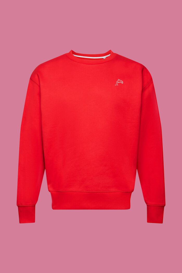Sweatshirt met een kleine dolfijnenprint, ORANGE RED, detail image number 6