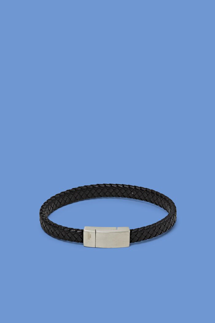 Gevlochten armband van imitatieleer met sluiting, BLACK, detail image number 0