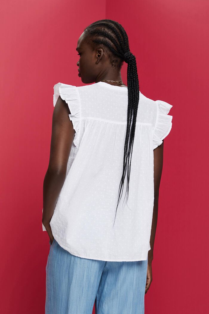 Mouwloze blouse met Zwitserse stippen, 100% katoen, WHITE, detail image number 3