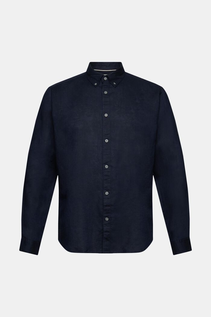 Overhemd met buttondownkraag van een mix van katoen en linnen, NAVY, detail image number 6