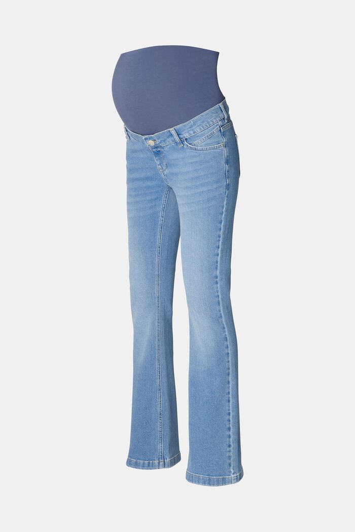 Jeans met uitopende pijpen en band over de buik, BLUE MEDIUM WASHED, detail image number 4