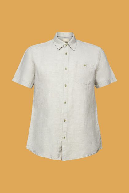 Shirt met korte mouwen van een linnenmix met pied-de-poule motief, LIGHT KHAKI, overview