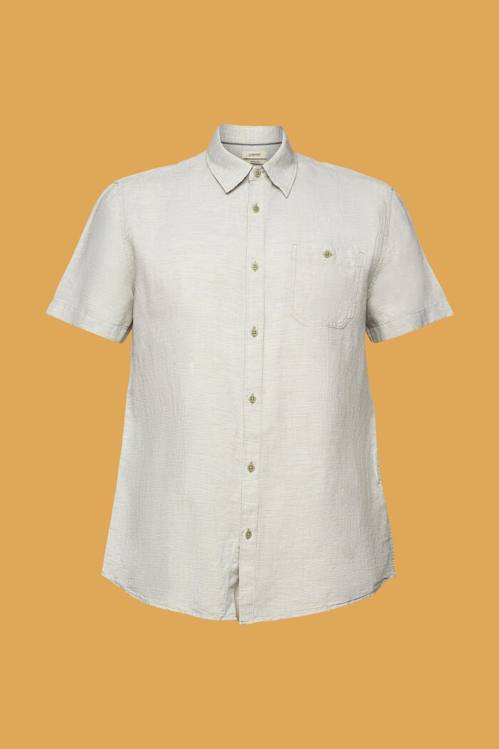 Shirt met korte mouwen van een linnenmix met pied-de-poule motief, LIGHT KHAKI, detail image number 5