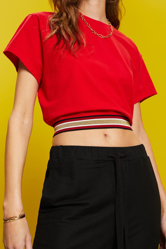 Cropped T-shirt met glitterband, RED, detail image number 2