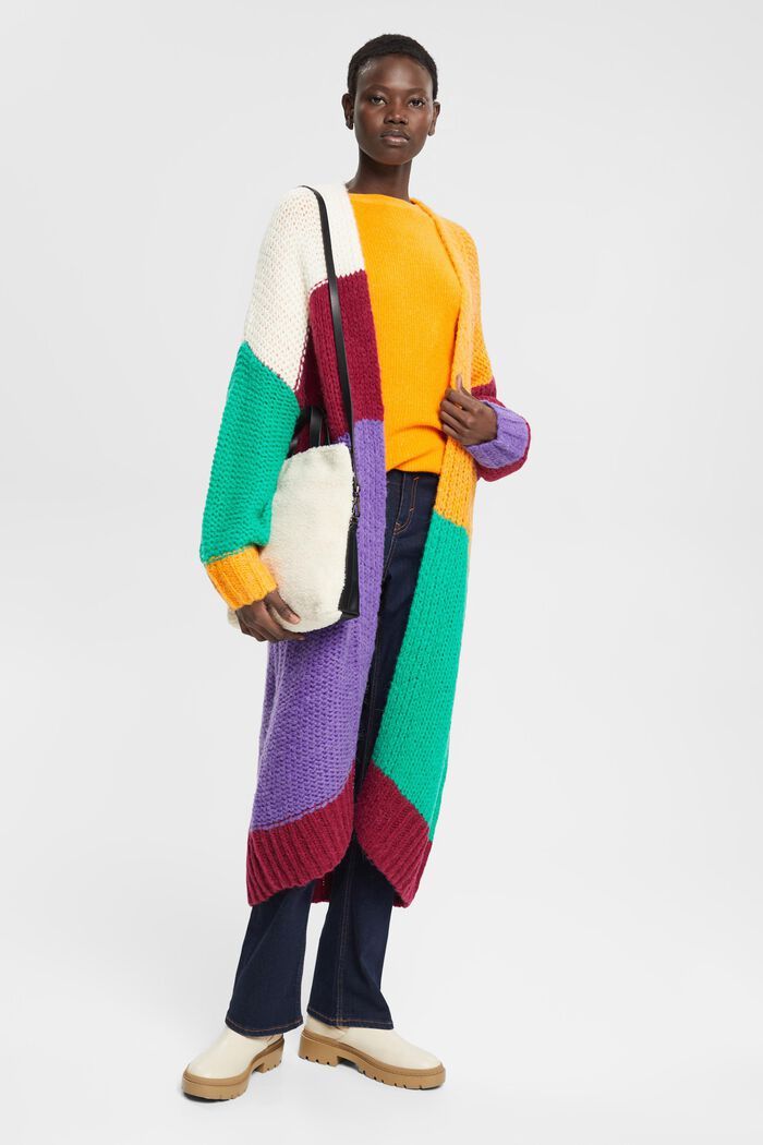 Vest met colour blocks, met alpaca en wol, RED, detail image number 1