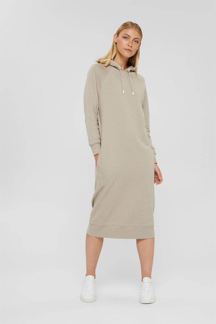 Sweathoodie-jurk van 100% katoen, LIGHT TAUPE, detail image number 0