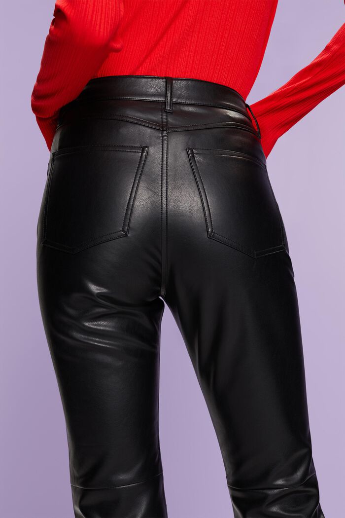 Slim fit broek van imitatieleer met hoge taille, BLACK, detail image number 1