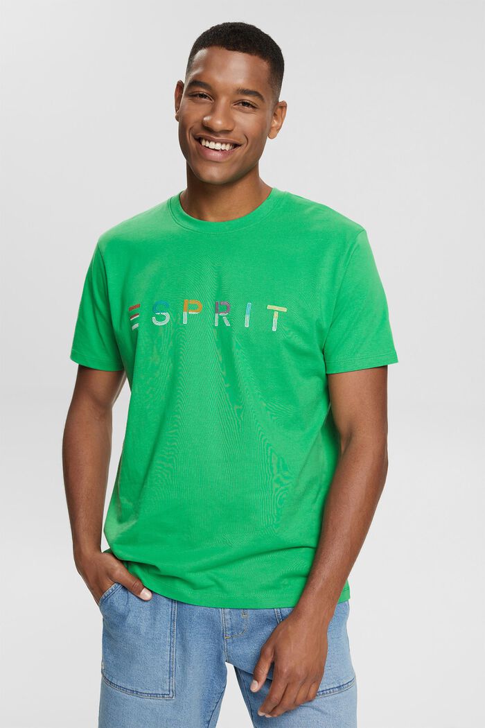 Jersey T-shirt met logoborduursel, GREEN, detail image number 0