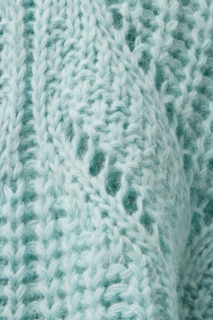 Open gebreide trui van wolmix, LIGHT AQUA GREEN, detail image number 5