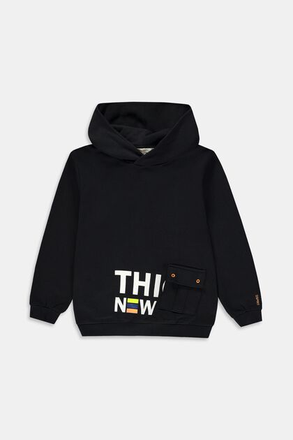 Katoenen hoodie met positieve print op de voorkant, BLACK, overview