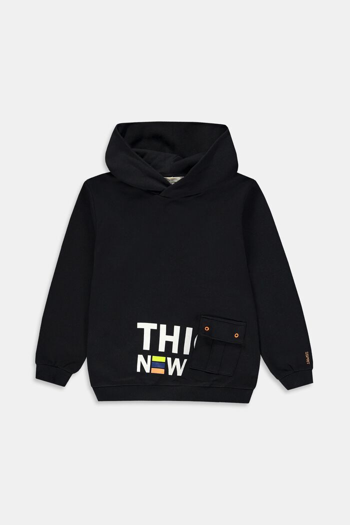 Katoenen hoodie met positieve print op de voorkant, BLACK, detail image number 0