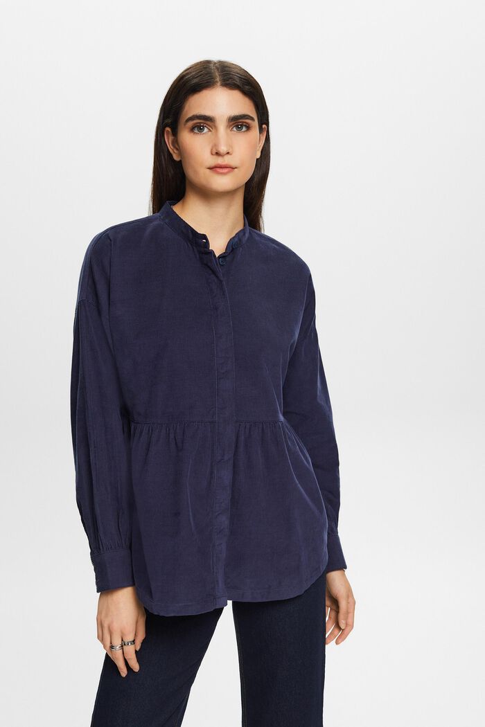 Corduroy peplum blouse, NAVY, detail image number 0