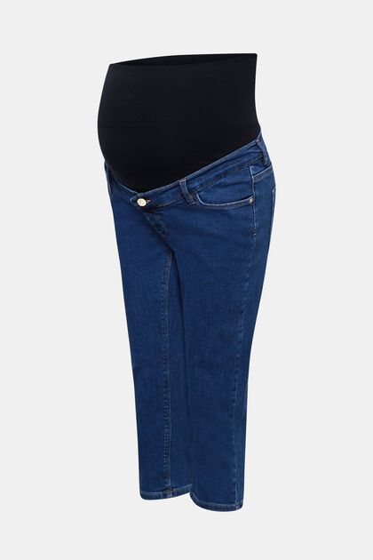 Capri-jeans met stretch en band over de buik, BLUE DARK WASHED, overview