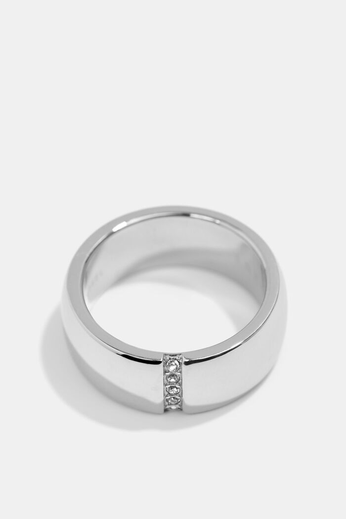 Ring met een rij zirkoniasteentjes, van edelstaal, SILVER, overview