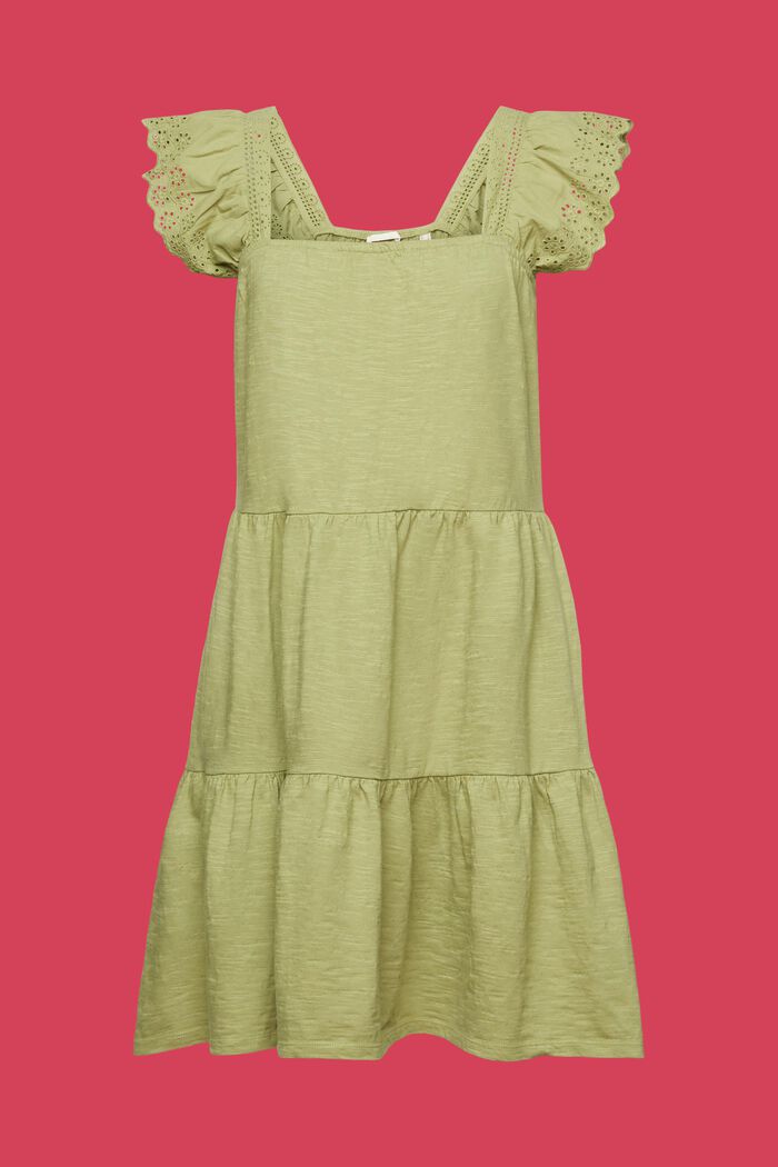 Jersey jurk met geborduurde kanten mouwen, PISTACHIO GREEN, detail image number 6