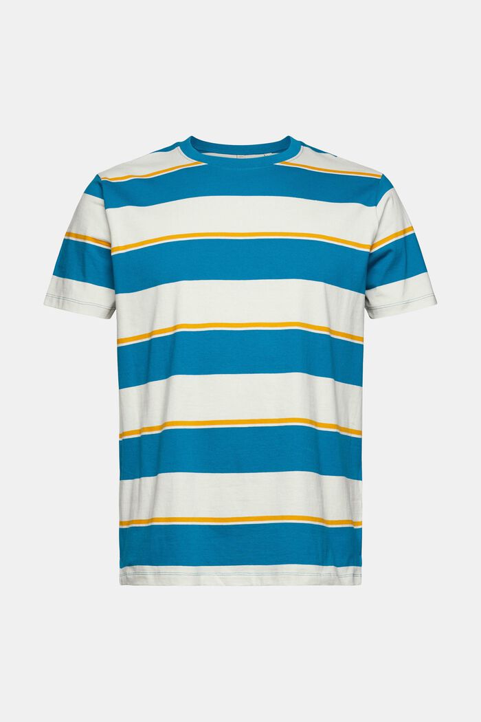 Jersey T-shirt met streepmotief, TEAL BLUE, overview