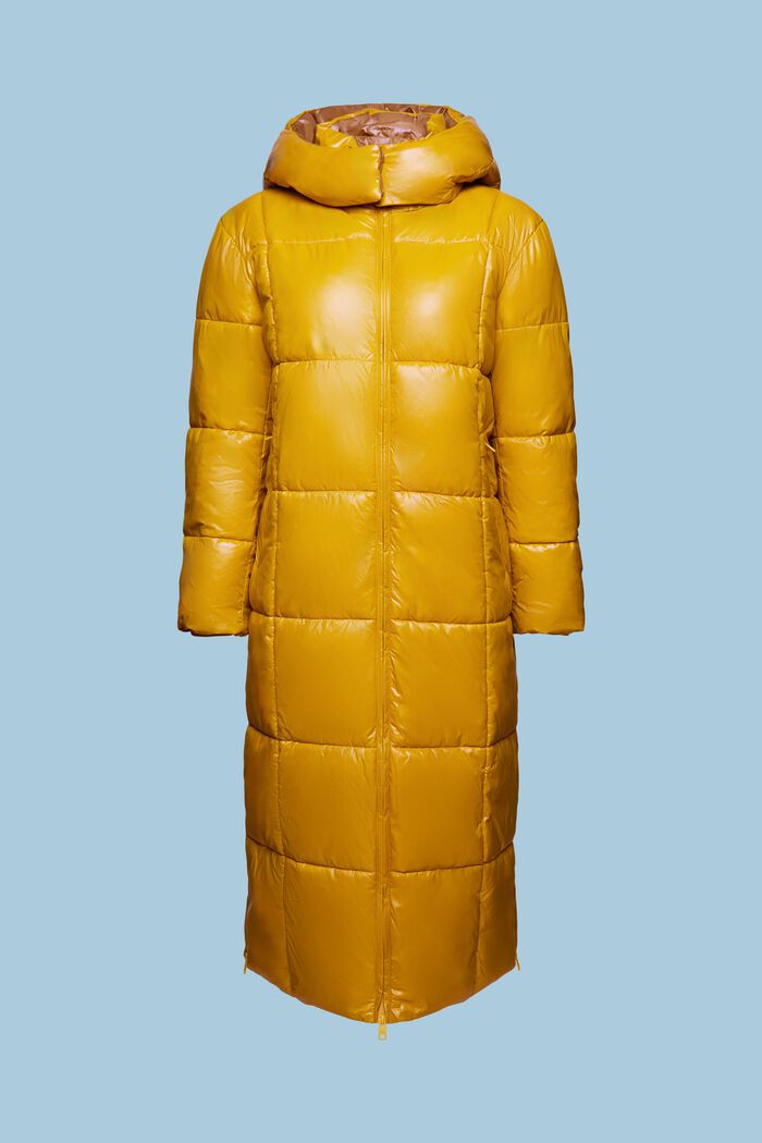 Gevoerde jas in gewatteerde look met capuchon, AMBER YELLOW, detail image number 6